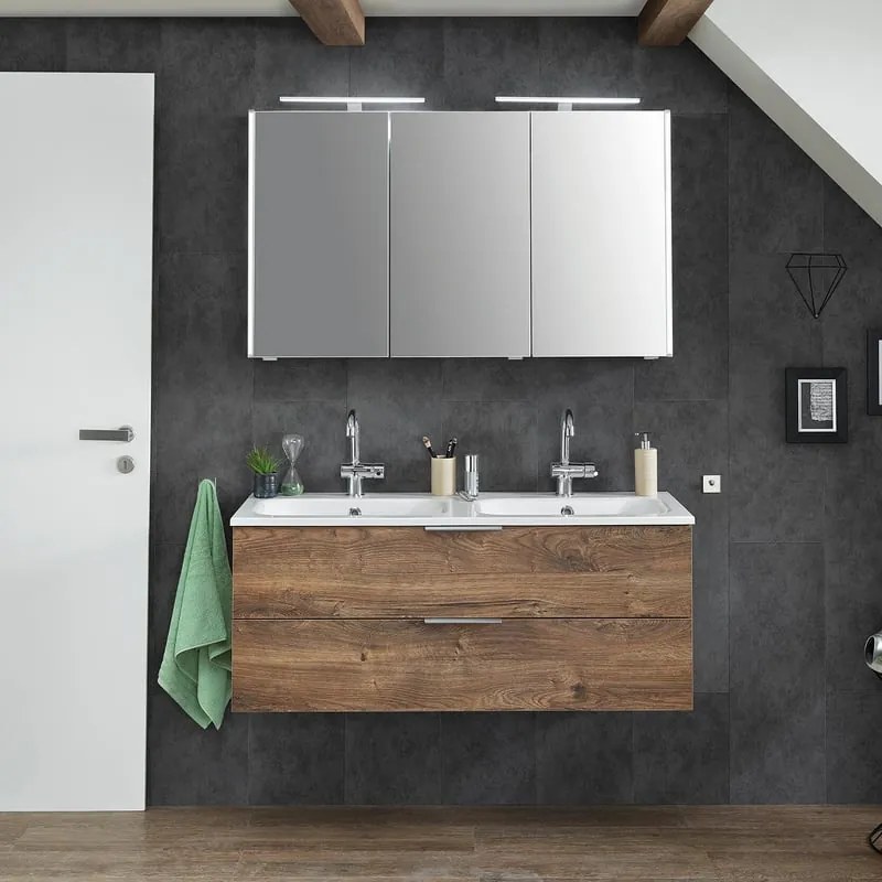 Mobile bagno con lavabo L 120 x H 48 x P 45 cm rovere ribbeck 2 cassetti per doppia vasca Madeo