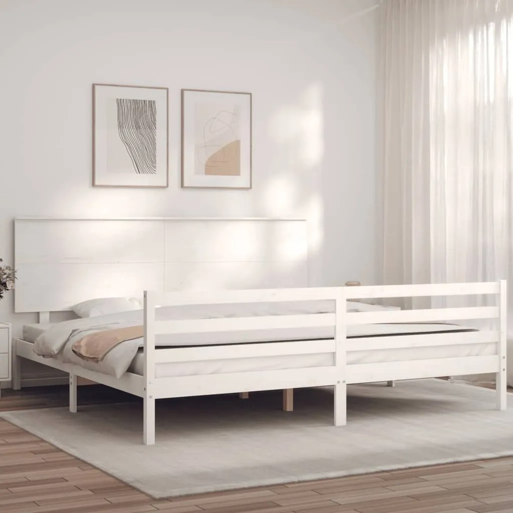 Giroletto Con Testiera Bianco 200x200 Cm İn Legno Massello /