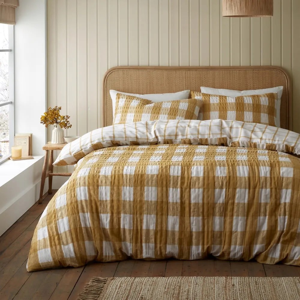 Biancheria da letto singola in flanella gialla 135x200 cm Gingham Check - Catherine Lansfield