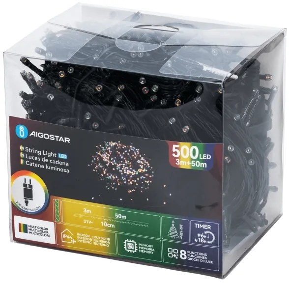 Aigostar - Catena luminosa natalizia da esterno LED RGBY 500xLED/3,6W/230V 50m IP44