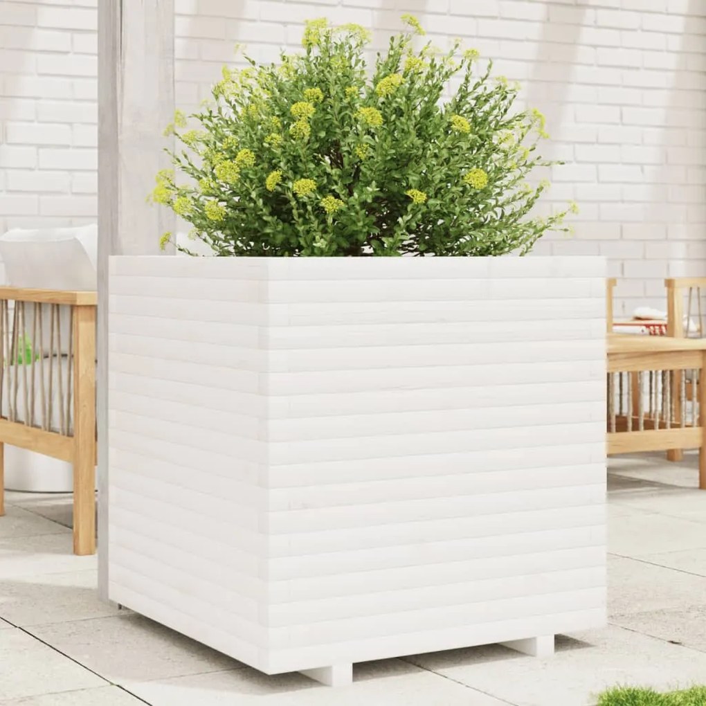 Fioriera Da Giardino Bianca 70x70x72 Cm Legno Massello Di Pino /