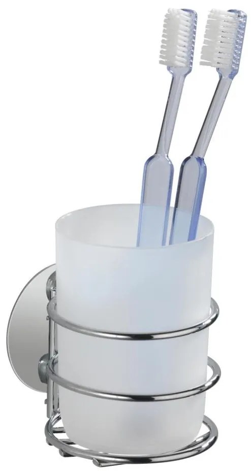 WENKO 18779100-Portaspazzolini TURBO-LOC RUND STAHL 7,5x9 cm cromo lucido/bianco