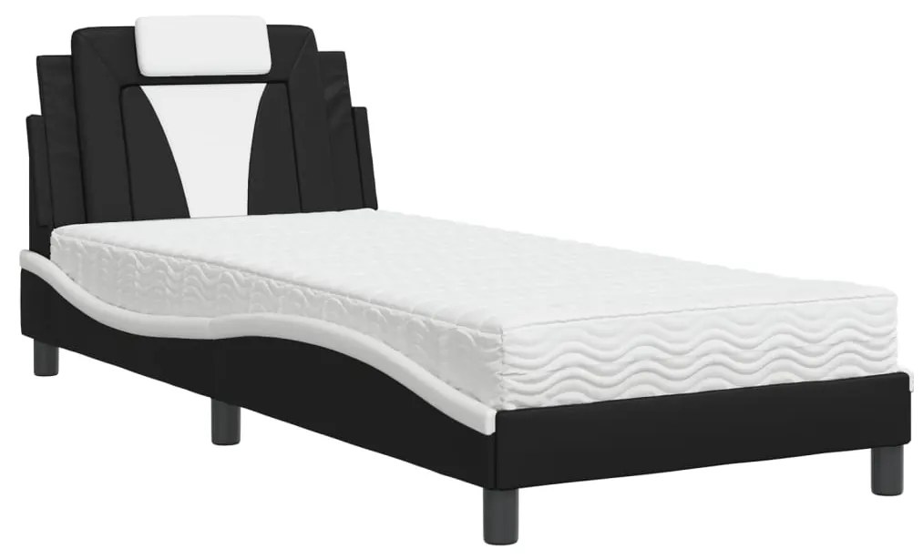 Letto con materasso nero e bianco 80x200 cm in similpelle