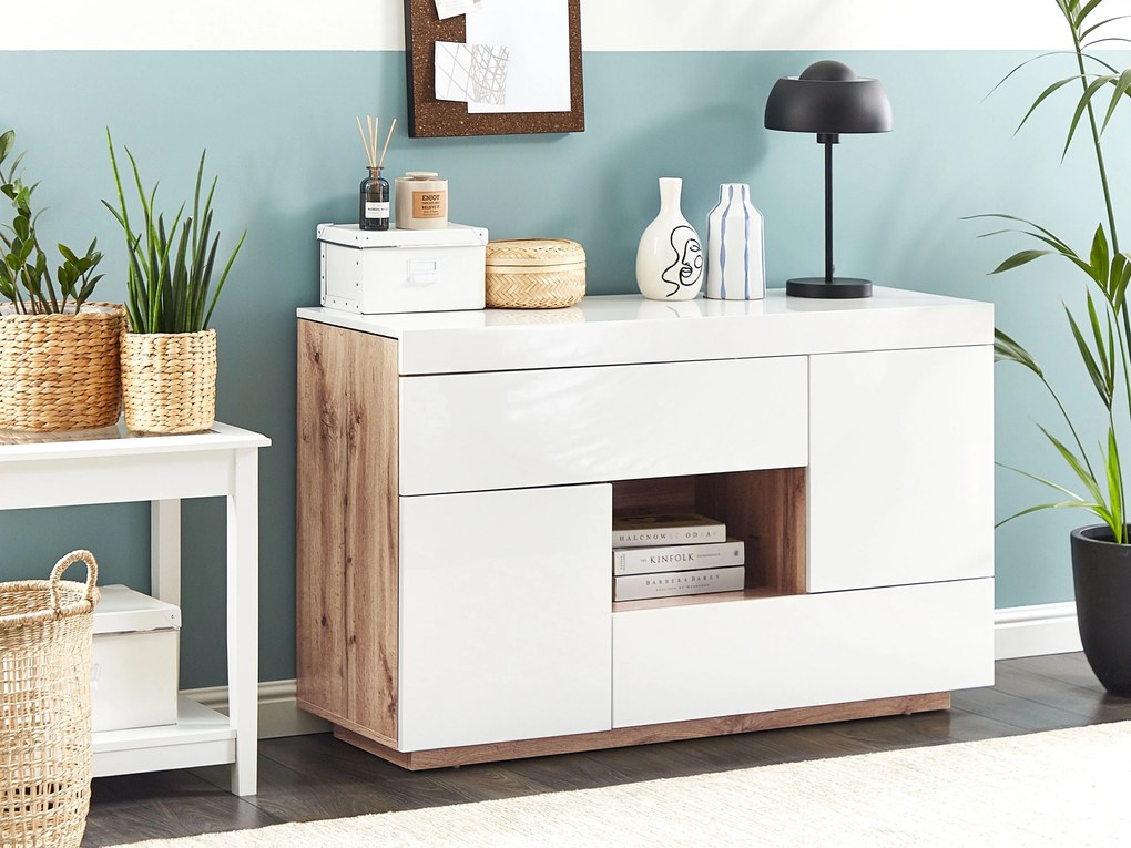 Credenza bianco e legno chiaro GORAN Beliani