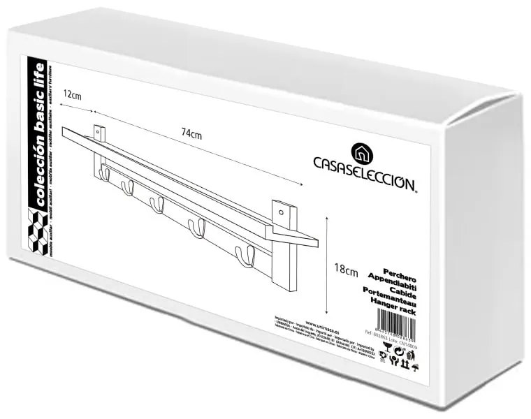 Appendiabiti da parete in bambù con ripiano - Casa Selección