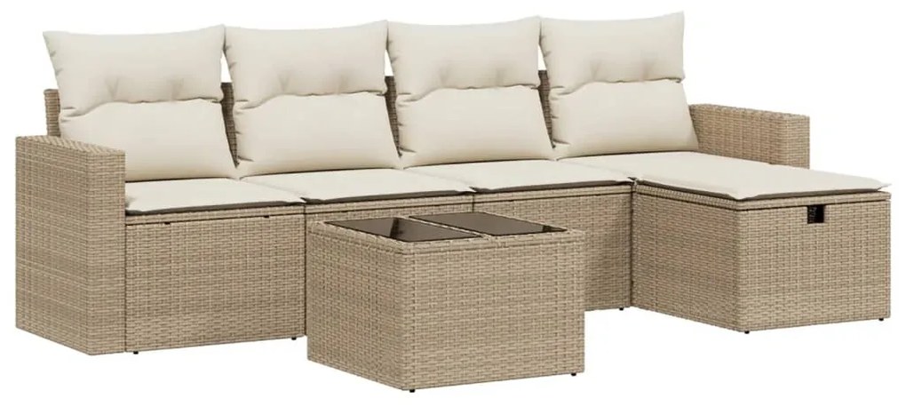 Set divano da giardino 6 pz con cuscini beige in polyrattan