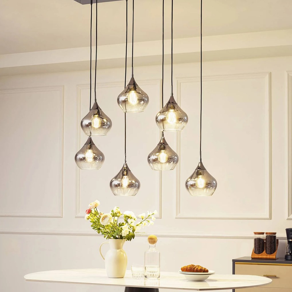 Lampada a sospensione in vetro Jarven Lucande, dimmerabile, Alluminio / Grigio / Zincato, Soggiorno / Sala da pranzo, Vetro, Moderno, Lampada a sospensione
