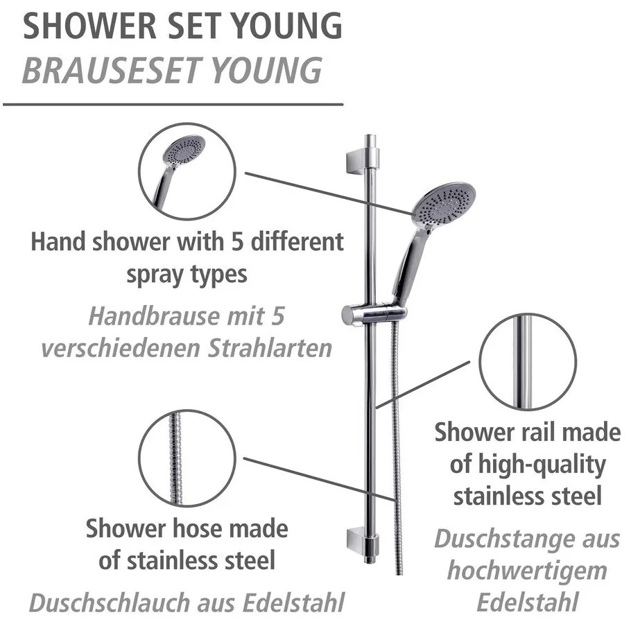 Set doccia in acciaio inox argento lucido 66 cm Young - Wenko