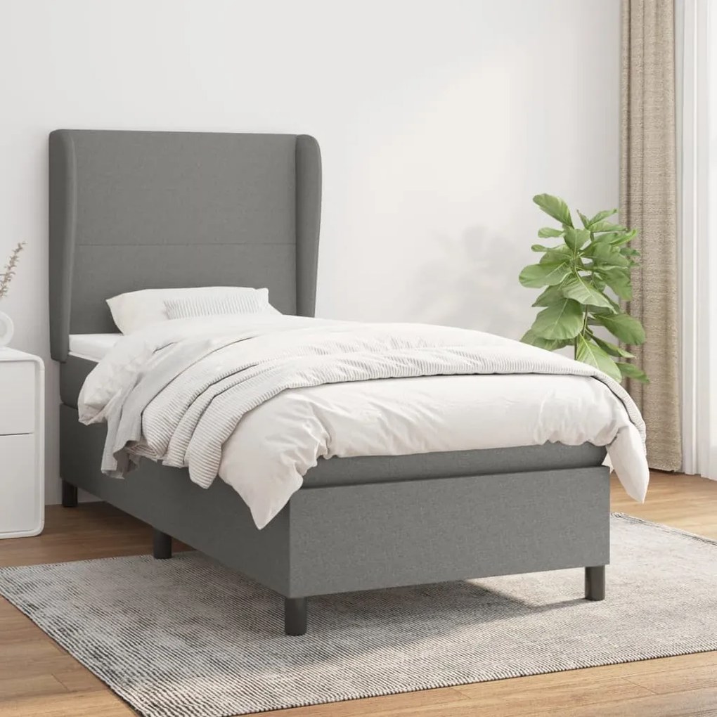 Giroletto A Molle Con Materasso Grigio Scuro 100x200 Cm Tessuto /