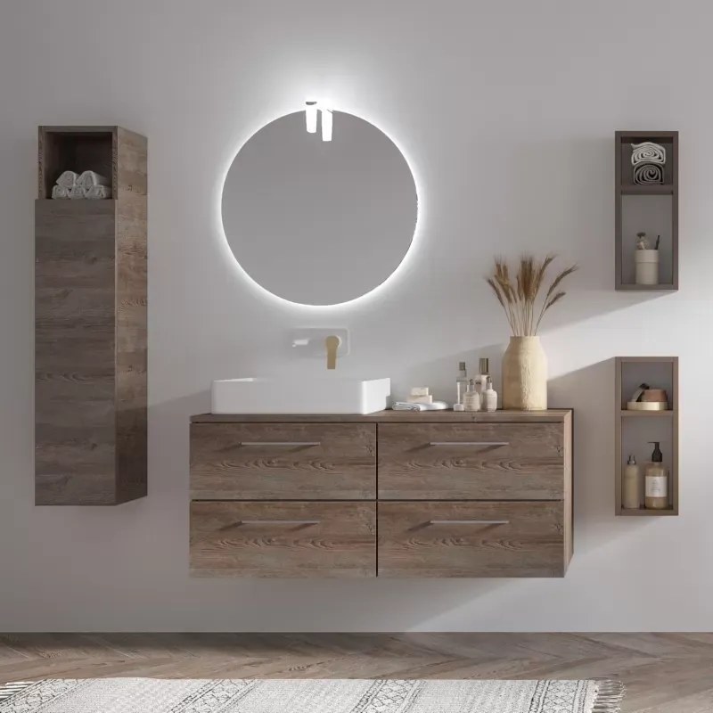 Mobile bagno da 120cm con 4 cassetti e piano per lavabo da appoggio EL-120P4 - KAMALU
