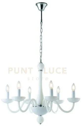 Lampadario alfiere bianco e cromo 6 luci attacco e14 74x178cm