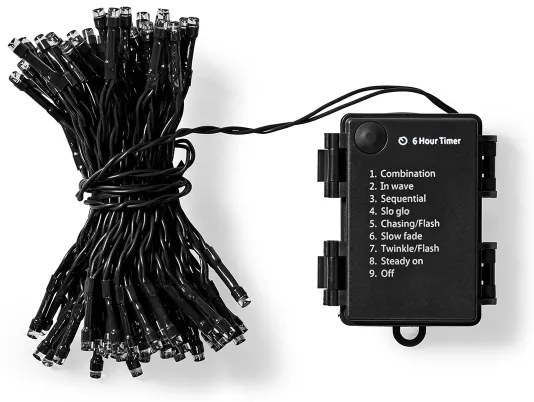 Nedis CLBO96 - Catena luminosa 96 LED/7 funzioni/3xAA 7,7 m IP44 bianco caldo