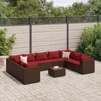 Set Divani da Giardino 10 pz con Cuscini in Polyrattan Marrone 3308277