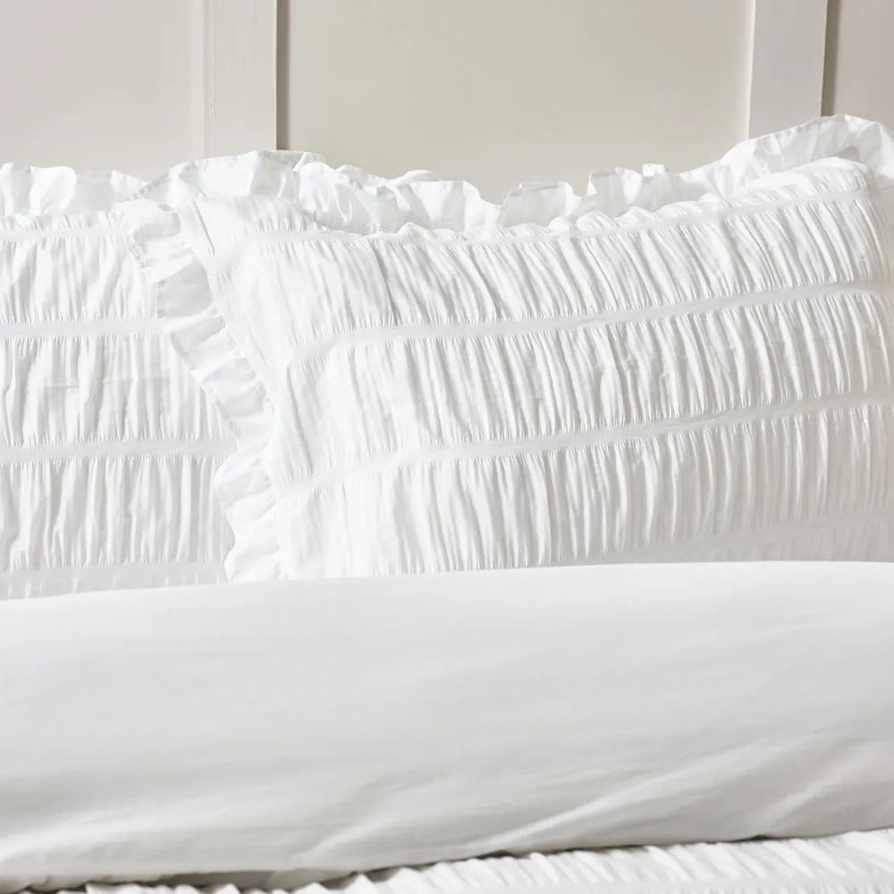 Set copripiumino e federa bianco in crêpe per letto matrimoniale e per letto esteso 230x220 cm Seersucker Frill – Catherine Lansfield