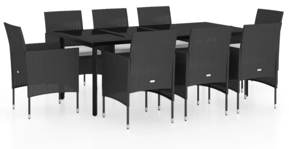 Set da pranzo per giardino 9 pz con cuscini nero