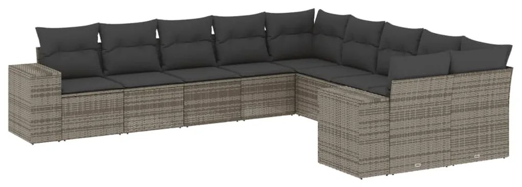 Set Divano da Giardino 10 pz con Cuscini Grigio in Polyrattan