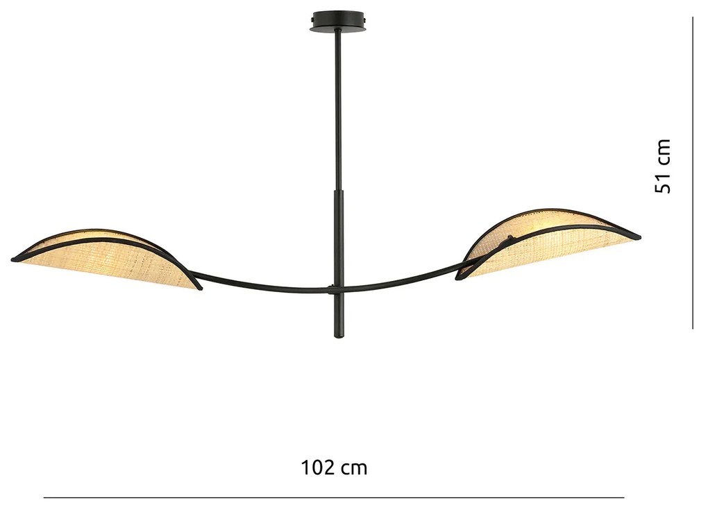 Sospensione Nordica 2 Luci Ares In Acciaio E Rattan Con Bracci Regolabili