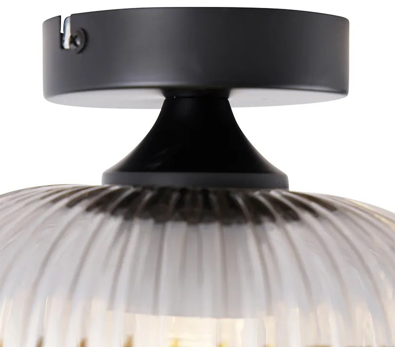 Plafoniera Art Déco nera con vetro fumé - Karel