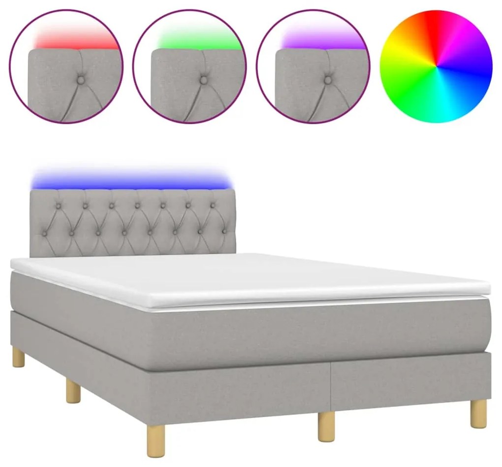 Letto a Molle Materasso e LED Grigio Chiaro 120x200 cm Tessuto