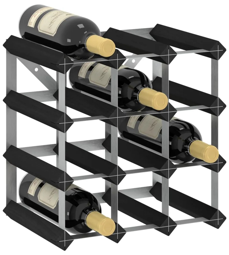 Portavini da 12 bottiglie nero in legno massello di pino