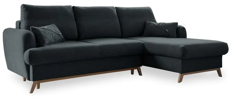 Divano angolare grigio scuro allungabile/con contenitore (con penisola a destra/con chaise lounge) Scandic Lagom – Miuform