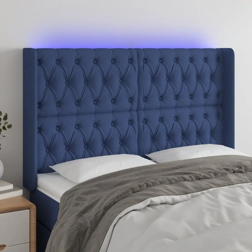 Testiera A Led Blu 147x16x118/128 Cm İn Tessuto /