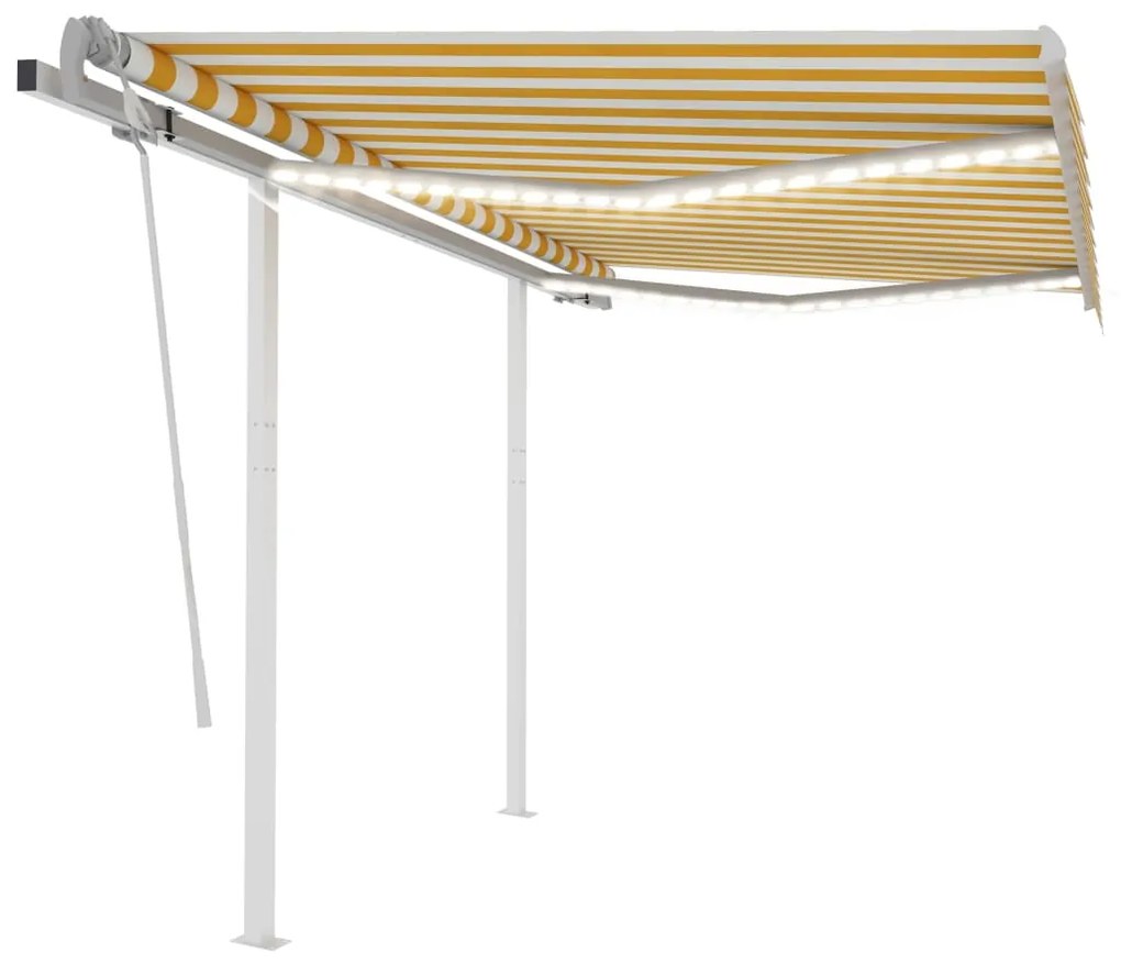 Tenda Da Sole Retrattile Manuale Con Led 3x2,5m Gialla Bianca /