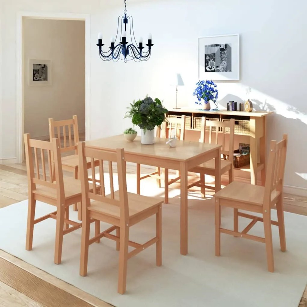 Set Da Pranzo 7 Pz İn Legno Di Pino /
