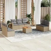 Set Divano da Giardino 8 pz con Cuscini Beige in Polyrattan 3224519