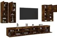 Set Mobili TV a Muro 7 pz con Luci LED Rovere Fumo 3216782