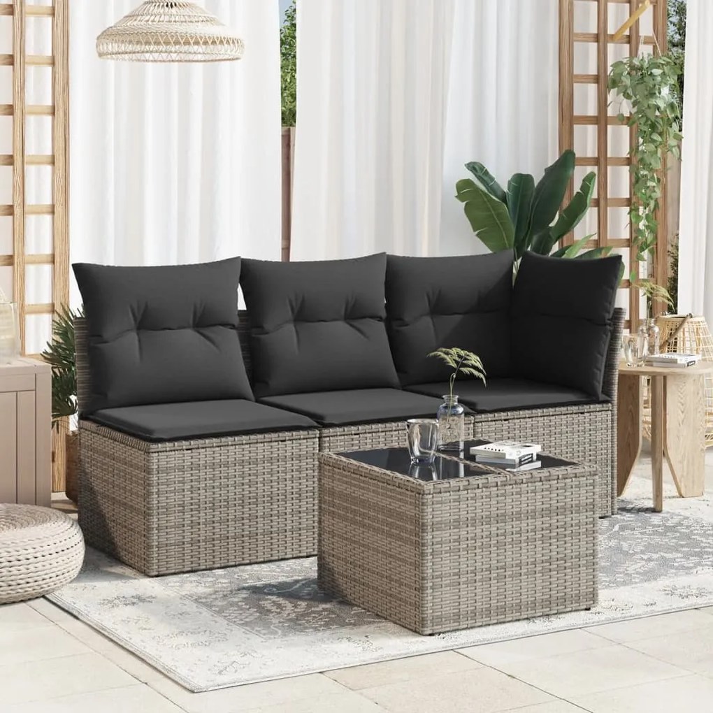 Tavolo da giardino piano in vetro grigio 55x55x37 cm polyrattan