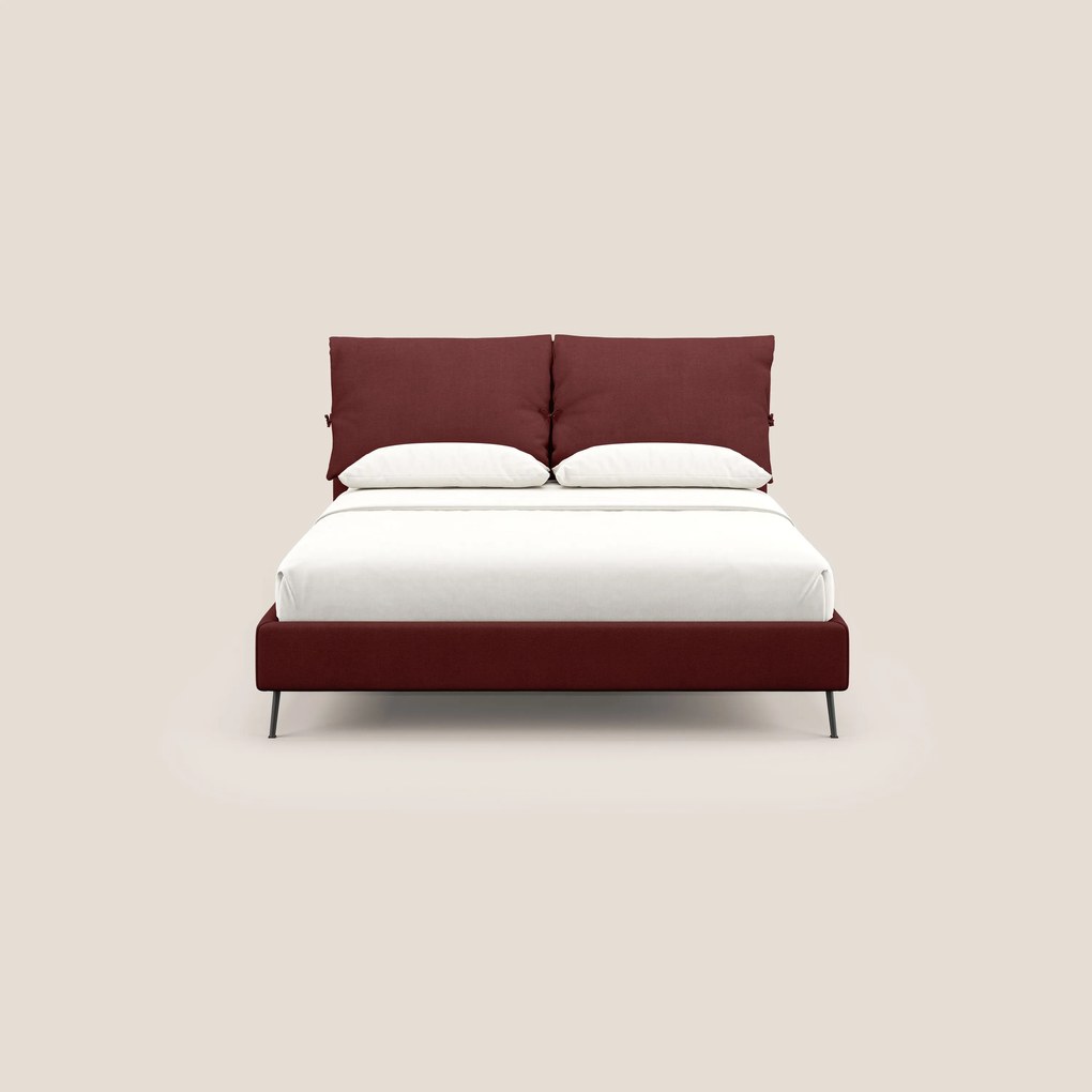 Artemisia letto imbottito con piedini alti sfoderabile in tessuto smacchiabile T17 rosso
