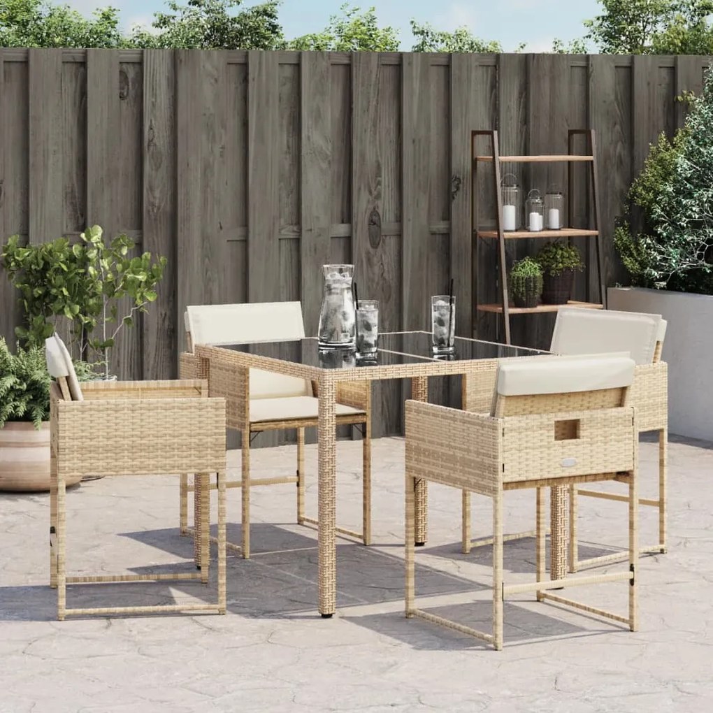 Sedie da giardino con cuscini 4 pz beige in polyrattan