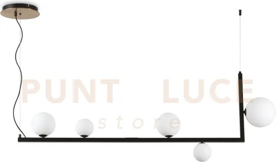 Birds lampadario a sospensione nero ottone e diffusori bianchi 5 lu...