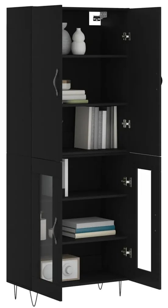Credenza nera 69,5x34x180 cm in legno multistrato