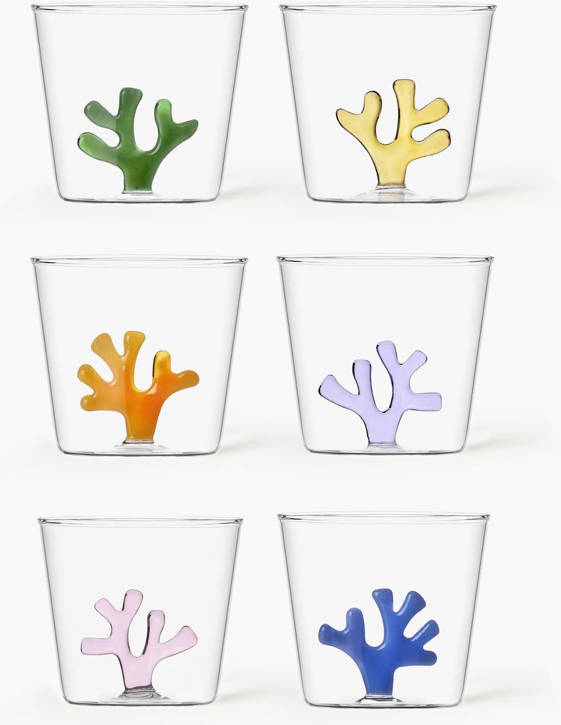 Set di 6 bicchieri acqua in vetro borosilicato fatti a mano Coral Reef