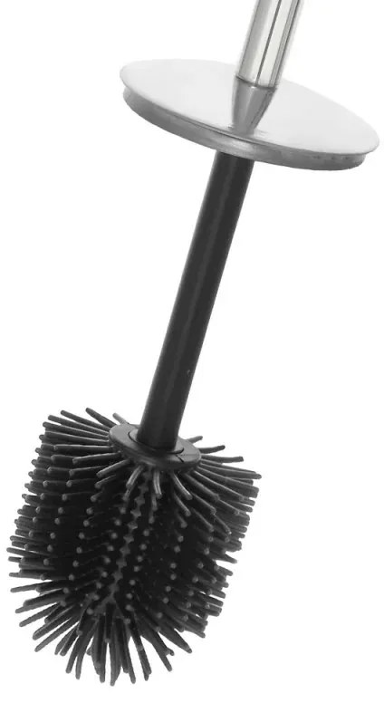 Portascopino cromato con setole nere in silicone e secchio interno