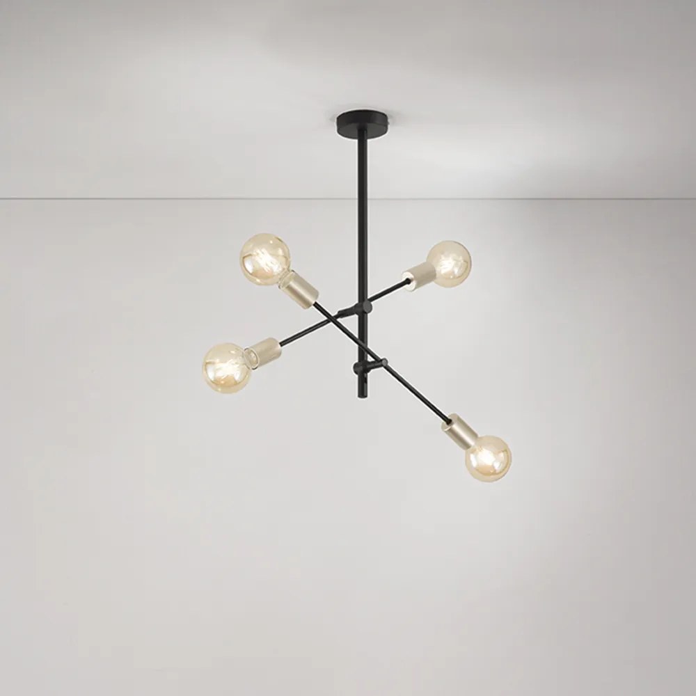 Lampadario In Metailo Ndustrial Vector Nero 4 Luci E27