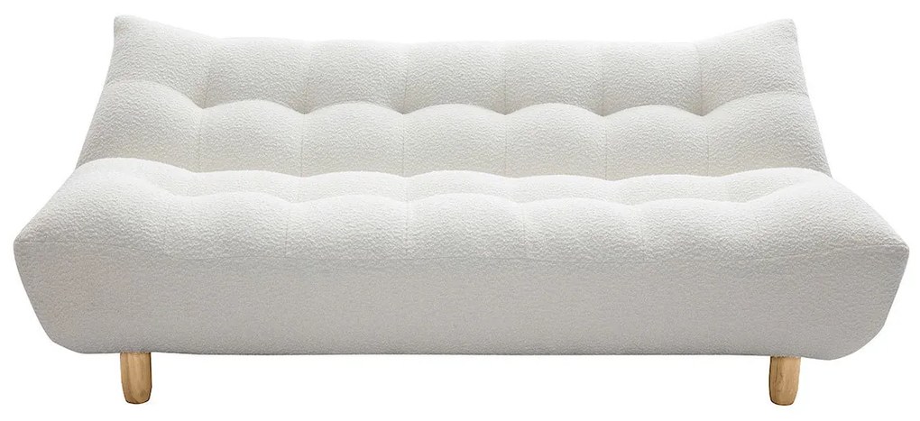 Divano letto scandinavo 3 posti in tessuto effetto lana bouclé bianco e legno chiaro YUMI