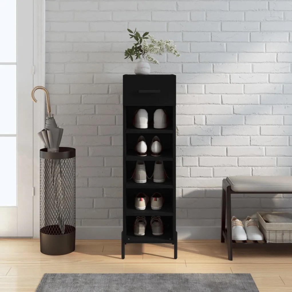 Scarpiera Nera 30x35x105 Cm İn Legno Multistrato /