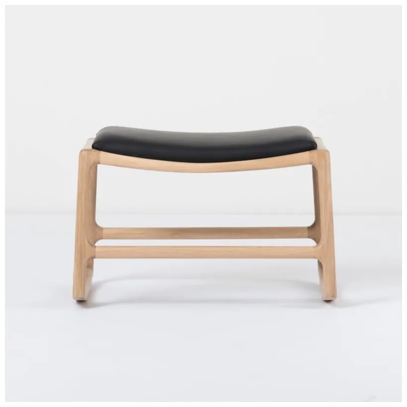 Pouf con struttura in rovere massiccio e dettagli in pelle di bufalo nero Dedo - Gazzda