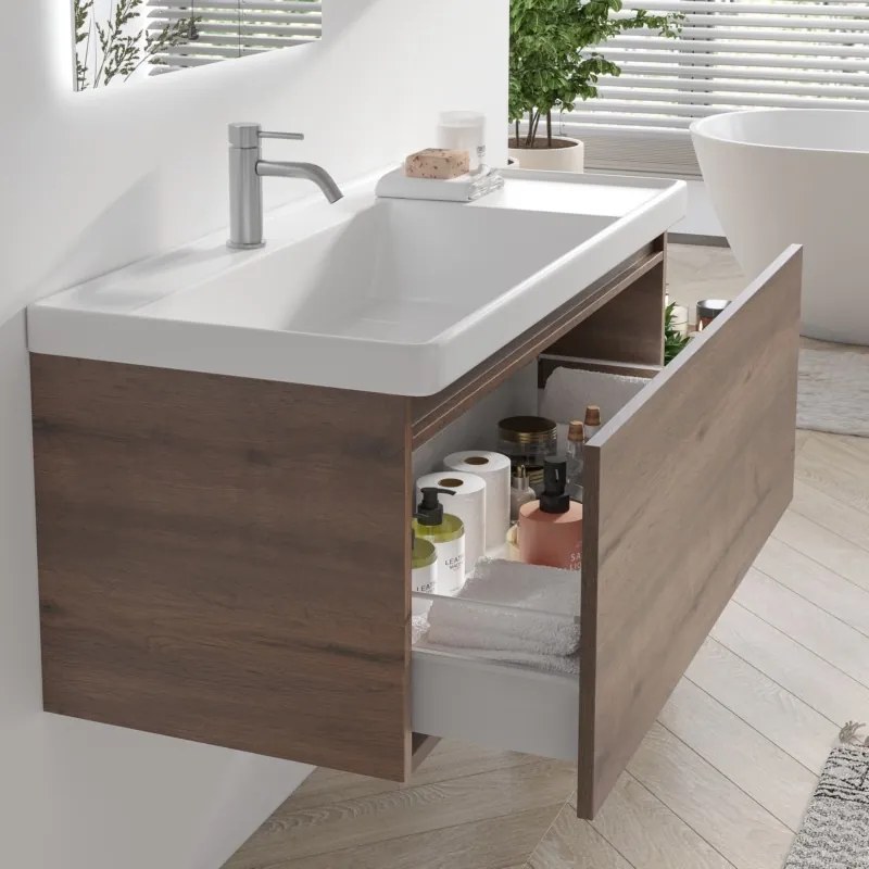 Mobile bagno sospeso 100cm con cassetto e lavabo incasso SP-100 - KAMALU