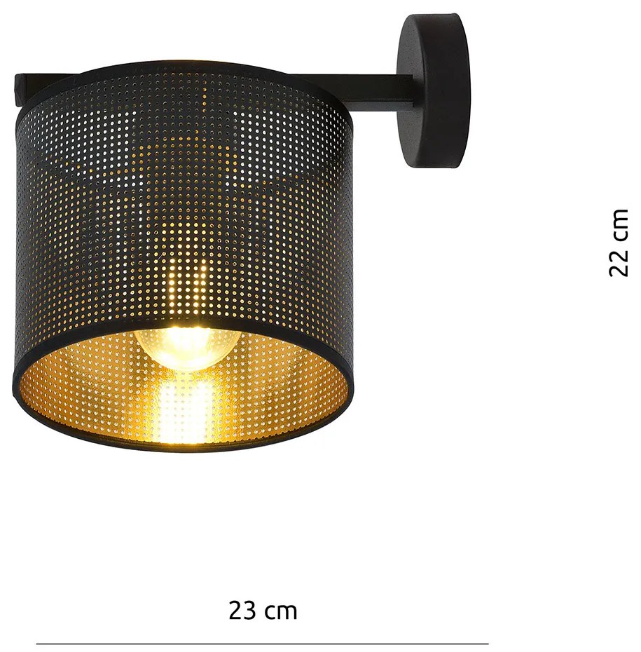 Applique Industrial 1 Luce Cigno In Acciaio Nero E Paralume A Cilindro Oro