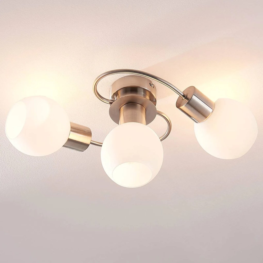 Plafoniera soffitto Ciala Lindby, dimmerabile, Alluminio / Grigio / Zincato, Soggiorno / Sala da pranzo, Vetro, Moderno, Plafoniera