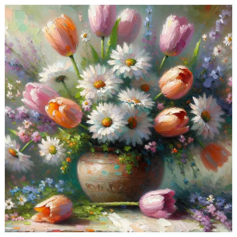 Quadro su tela – Fiori colorati in vaso