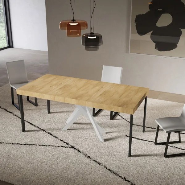 Consolle allungabile Libo Premium - Quercia natura gambe bianche 90x40/300 cm