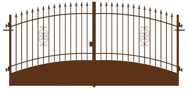 Cancello Marmolada in ferro, apertura centrale, L 408.5 x 195 cm, di colore ruggine