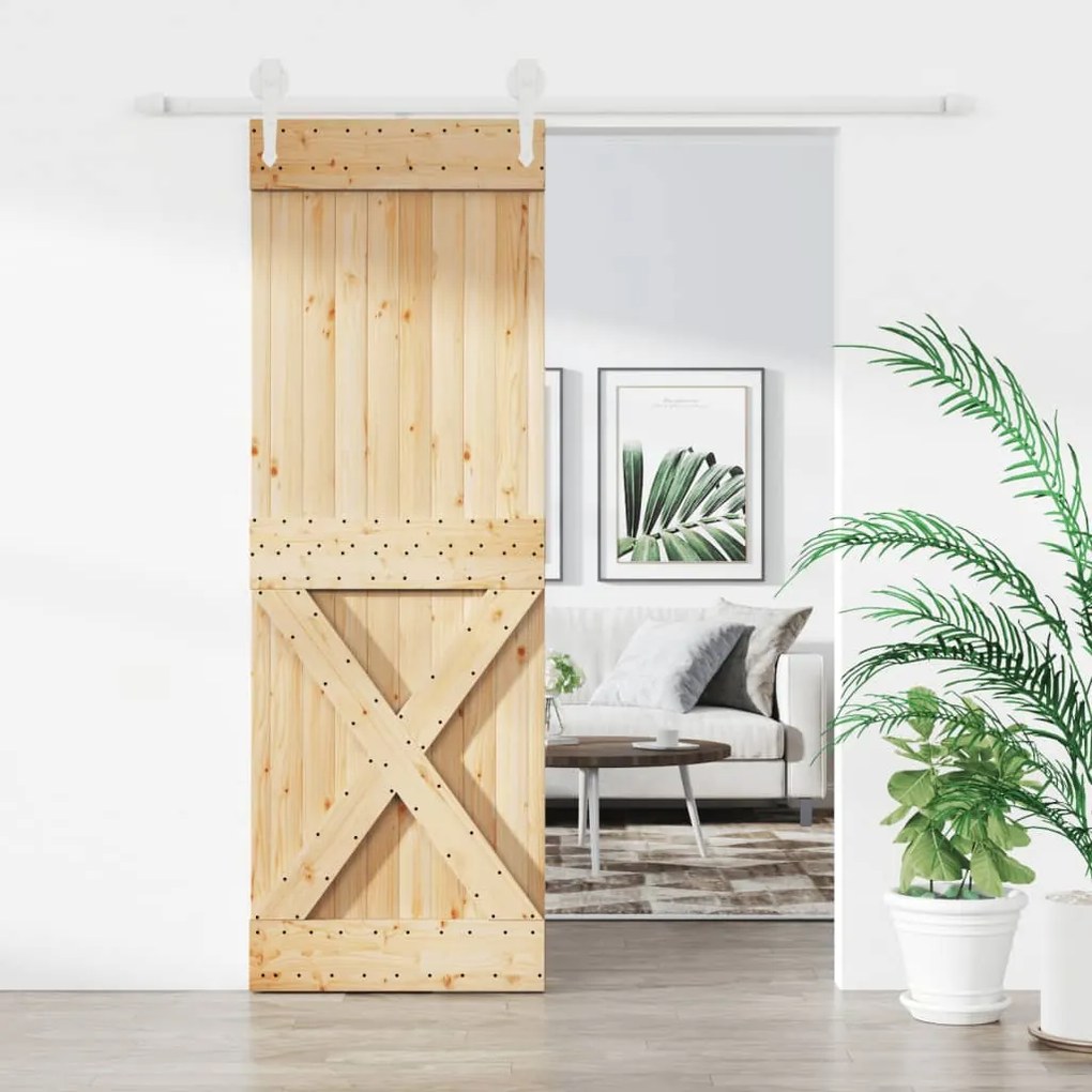 Porta Scorrevole Con Set Hardware 80x210 Cm Legno Massello Pino /