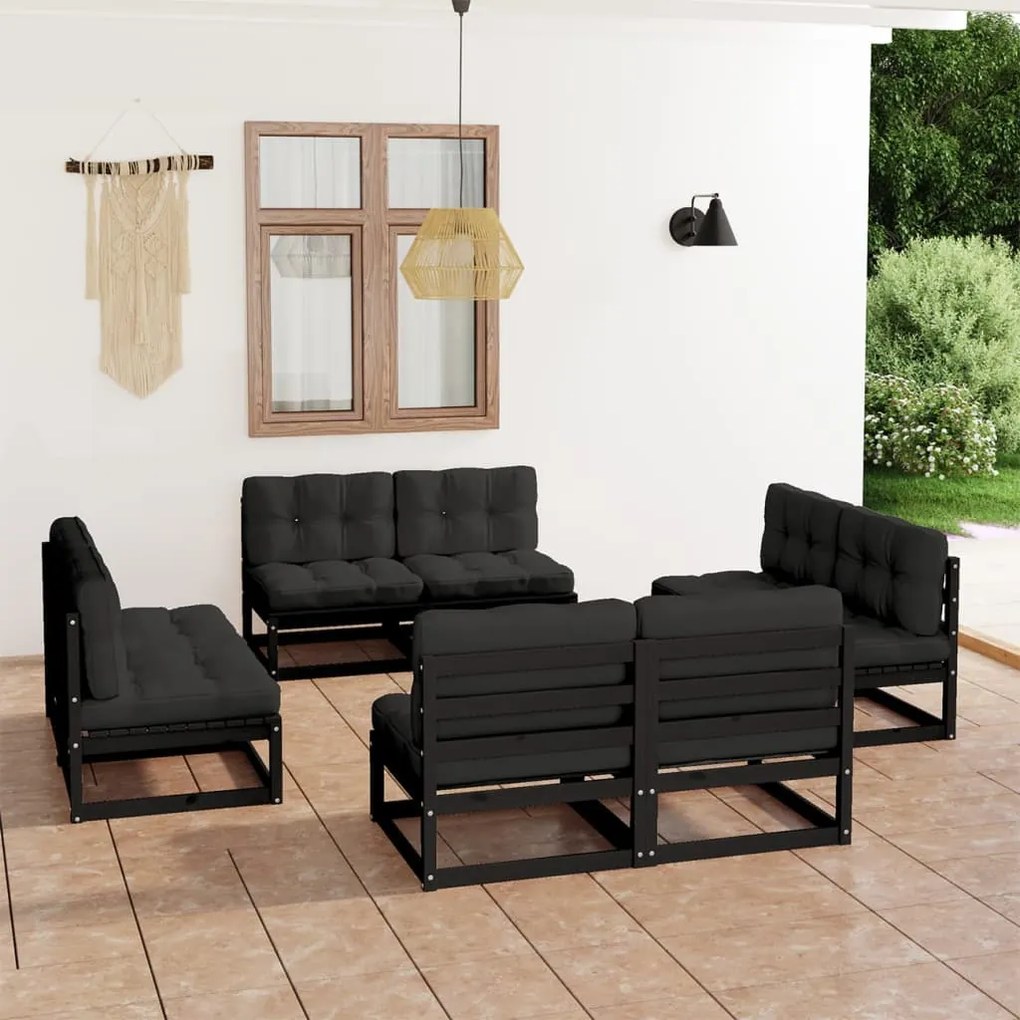 Set divani da giardino 8 pz con cuscini legno massello pino