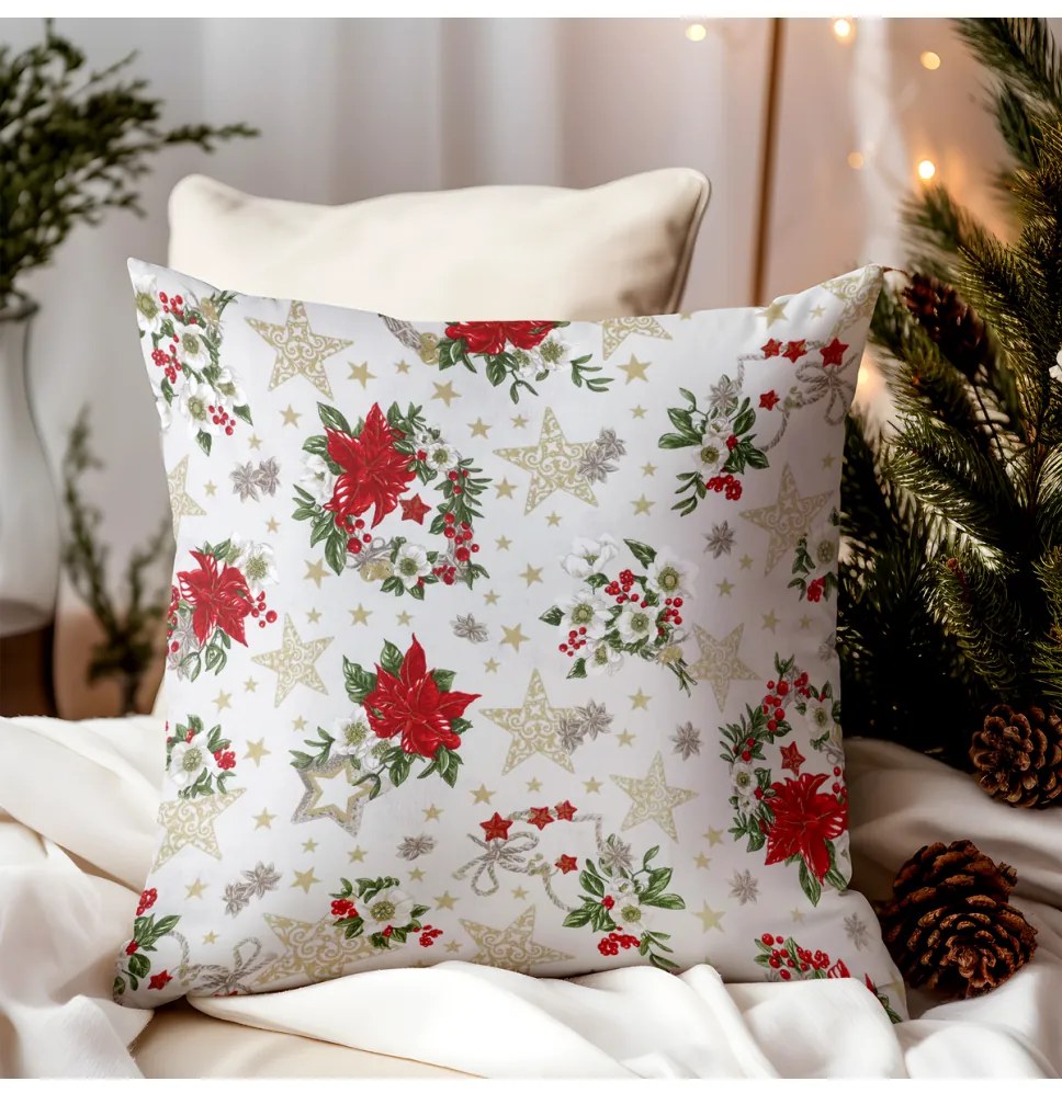 Decorative cushion cover Christmas roses on beige